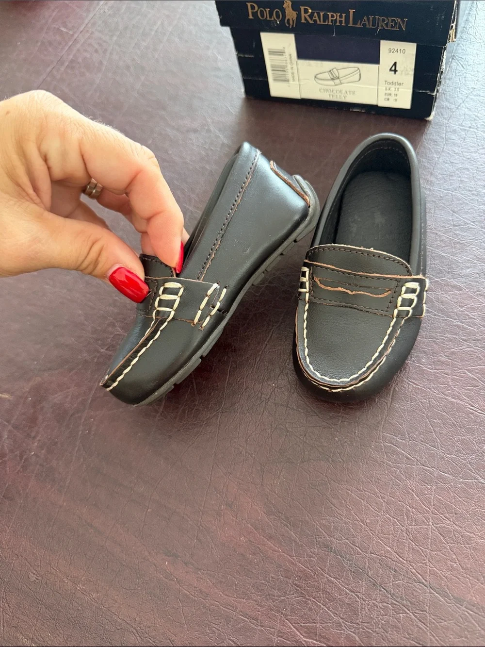 Polo by Ralph Lauren Baby Chocolate Brown Leather Loafers NIB